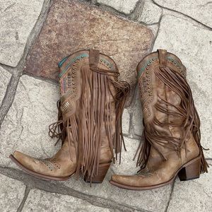 Corral fringe western boots light brown/tan c2910